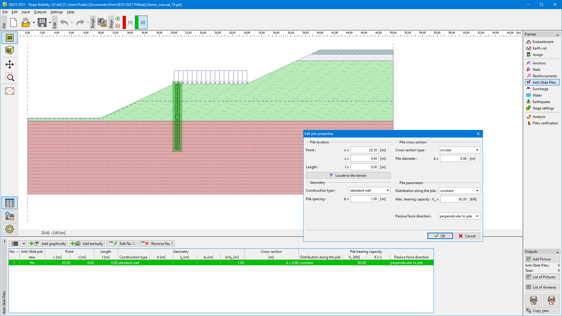 Anti-Slide Piles, Slope Stability, Online Help