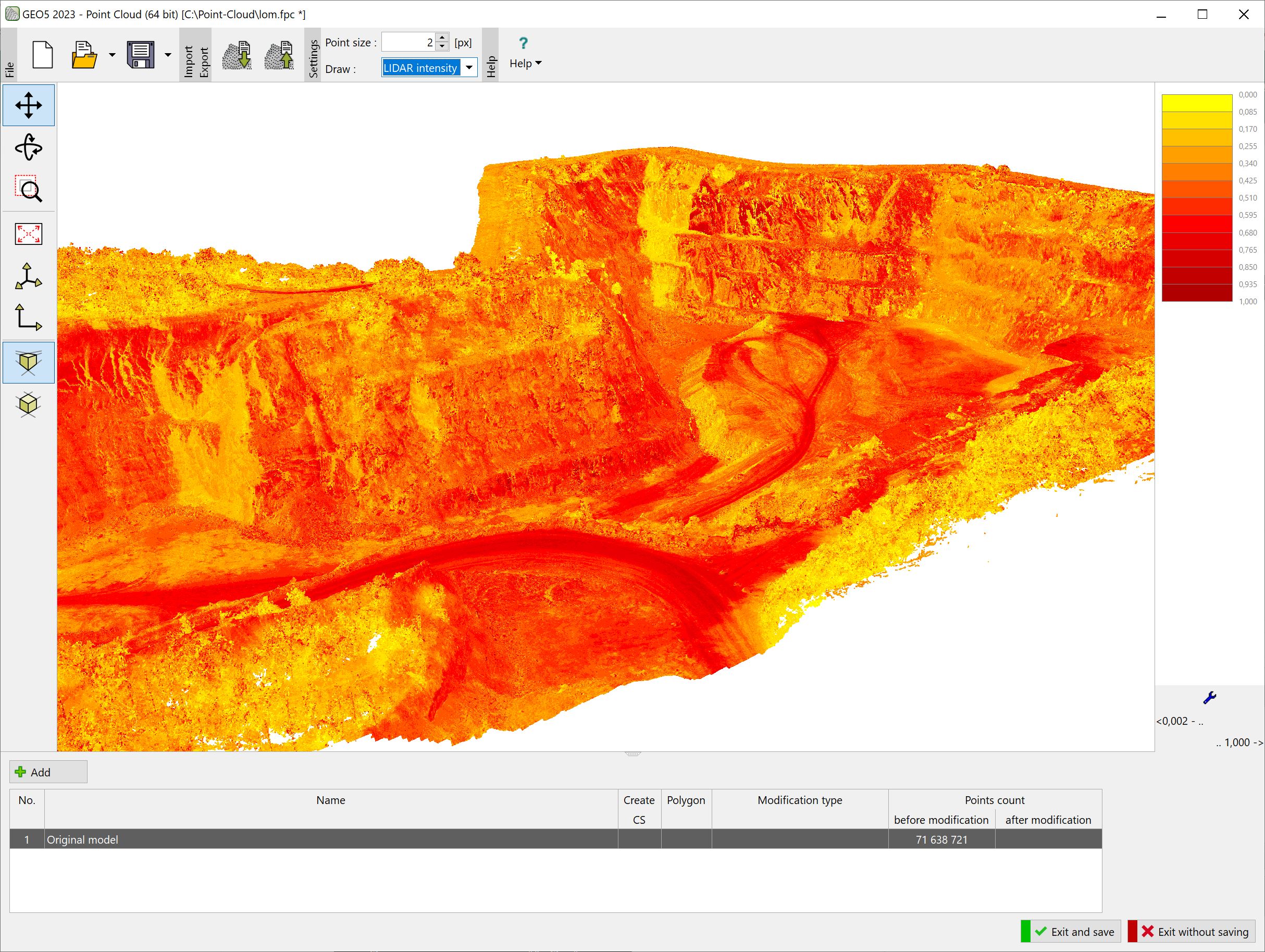 Point Cloud : Intensity of reflected rays from LIDAR