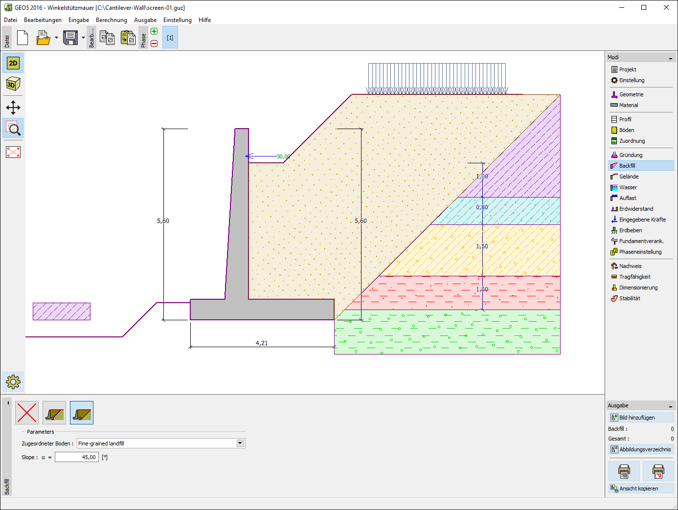 Winkelstützmauer : Eingabe der Geometrie und Form der zu berechnenden Winkelstützwand