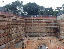 Construction pit with pile wall